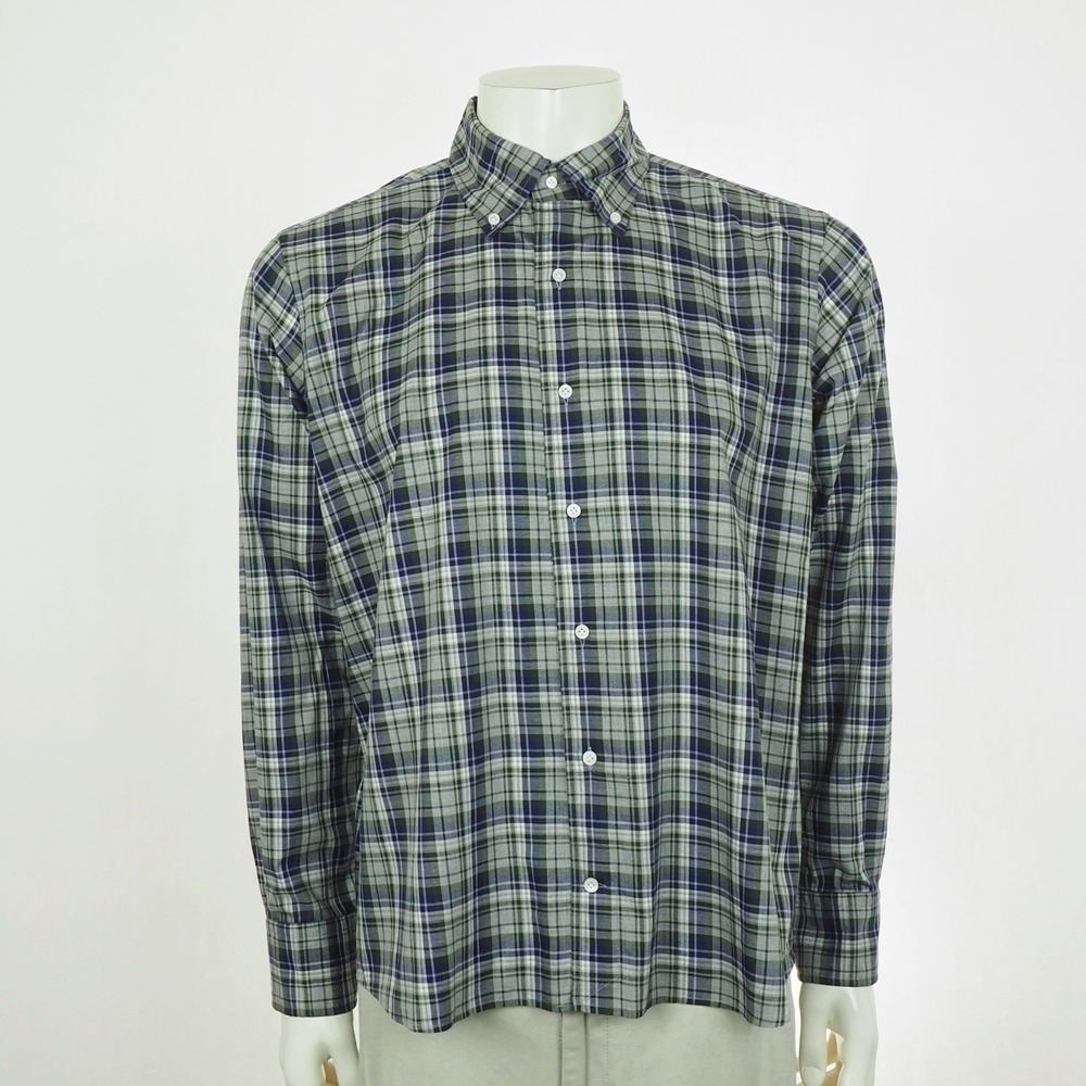 Peter Millar Slope Flex Finish Button Down Shirt Mens Large Gray Plaid Golf Tech